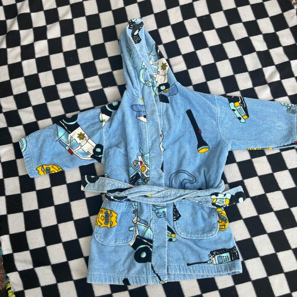 Kids Blue Police-Themed Pajama Robe, size 4-5, vintage